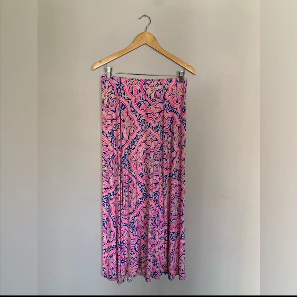 Lilly Pulitzer Pink and Blue Pleated Maxi Skirt Resort Wear